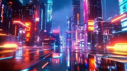 Cyberpunk Cityscape with Neon Lights