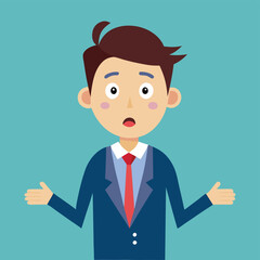 Businessman holding up his hands in confusion, avatar illustration with blue background