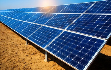 Aerial view of a solar farm stretching across a desert landscape, harnessing the power of the sun