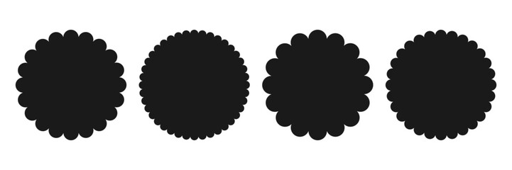 Poster - Black Scallop edge Circles shape set. Price tag, sale, discount offer circle frames sticker. Simple Abstract flower shape badge label icon button stamp. Design element. Vector illustration