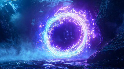 Wall Mural - a teleport that has opened in an environment separating realities and traveling through time, a circ