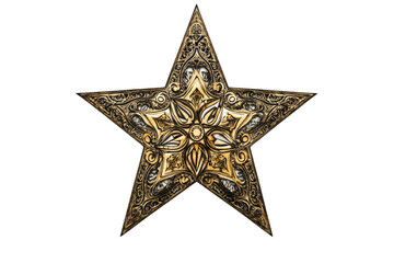 Aufkleber - Intricate decorative star with golden and metallic patterns on a white isolated background.