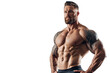 © venusvi - Muscular Man: Portrait of a strong, muscular man with a determined expression and a sculpted physique, showcasing strength, fitness, and athleticism.