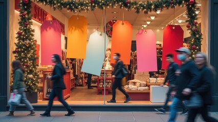 Colorful Sale Sign Display in Festive Window Shopping