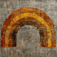 Poster - A vibrant rainbow mural in warm tones arcs across a textured wall, blending artistic styles and colors.