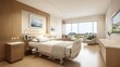 © Login - Modern luxury cosy hospital room with an empty bed for the patient and modern medical equipment. Private medical facility with professional services. Illustration for advertising, marketing, etc.