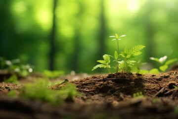 Tree in the forest. Green nature background. Planting concept. Save forests.