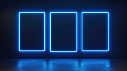 Aufkleber - Three glowing blue neon frames on a black background.