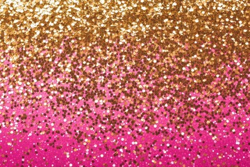 Gold Sequin Background. Spangled Pink Fabric Fashion Shining Show