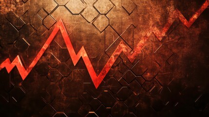 Poster - A red arrow graph rises and falls against a textured metal background.