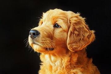 Golden Doodle. Cute Animal Portrait of Golden Retriever Puppy