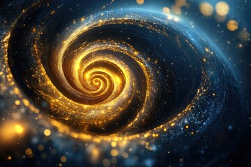 Wall Mural - golden spiral. abstract space background with blue and gold theme