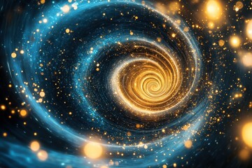 Wall Mural - golden spiral in abstract universe background with gold center and blue galaxy