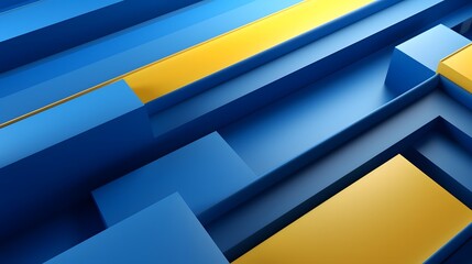 
3d rendering of blue and yellow abstract geometric background. Scene for advertising, technology, showcase, banner, game, sport, cosmetic, business, metaverse. Sci-Fi Illustration. Product display