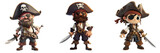 Set of A cartoon pirate character isolated on transparent background  (2)