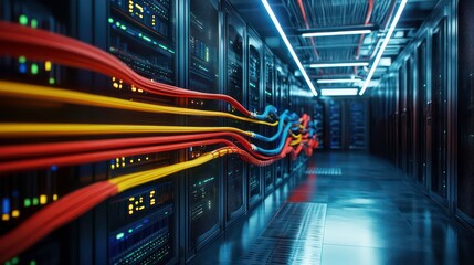Poster - Server room with colorful cables running along the racks.