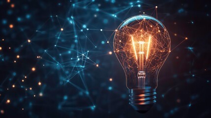 Poster - A glowing light bulb with a network of glowing lines in the background.