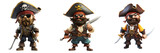 Set of A cartoon pirate character isolated on transparent background