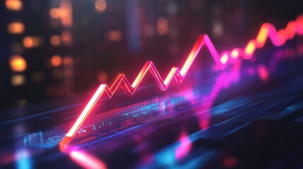 Poster - A glowing red arrow pointing upward on a digital background with city lights in the background.