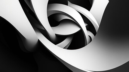 Wall Mural - black and white abstract shapes overlapping with depth