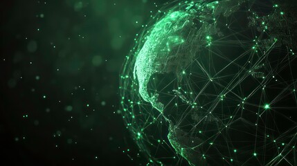 Poster - A glowing green globe with a network of lines connecting the continents, representing the interconnectedness of the world.