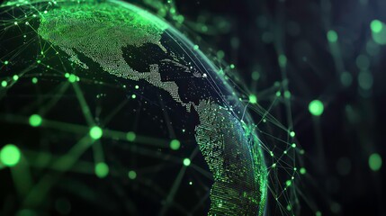 Poster - A glowing green earth with connected lines and dots representing global connectivity.