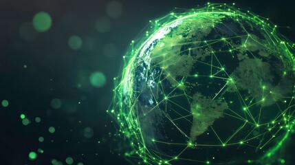 Poster - Green globe with connecting lines representing global connection and digital network.