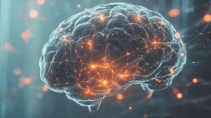Poster - A 3D rendering of a human brain with glowing neural connections, representing the interconnectedness of thought and information processing.
