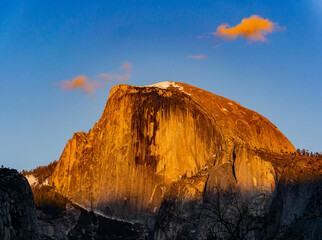 Sunset view of the beautiful half dome at Yosemite National Park