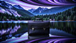 © Viola - The black leather briefcase is clearly visible against the backdrop of a surreal landscape with vivid purple swirls in the sky. In the background, a calm lake reflects its surroundings. AI generated.