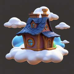 Wall Mural - cute cartoon house on clouds