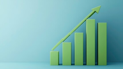 Poster - A green bar chart with an arrow pointing upwards against a blue background showing increasing growth.