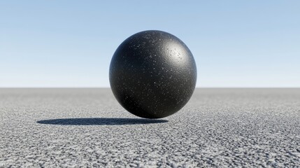 Poster - Black sphere on a textured surface under clear sky