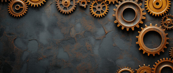 Steampunk background with rusty gears on a dark