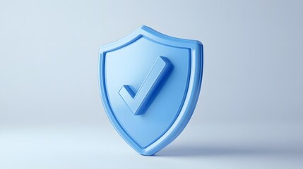 cartoon 3d Icon safety shield check mark perspective . Blue symbol security safety icon. Checkmark in minimalistic style. 3d vector illustration. white background