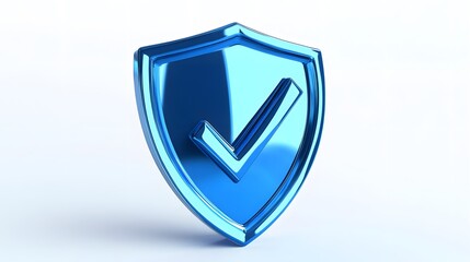 cartoon 3d Icon safety shield check mark perspective . Blue symbol security safety icon. Checkmark in minimalistic style. 3d vector illustration. white background