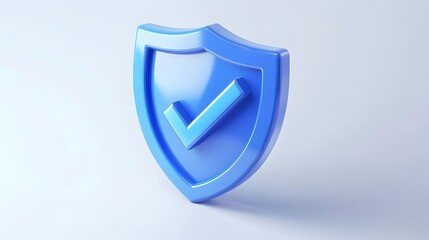 cartoon 3d Icon safety shield check mark perspective . Blue symbol security safety icon. Checkmark in minimalistic style. 3d vector illustration. white background