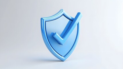 cartoon 3d Icon safety shield check mark perspective . Blue symbol security safety icon. Checkmark in minimalistic style. 3d vector illustration. white background