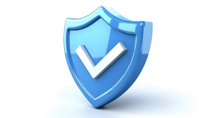 cartoon 3d Icon safety shield check mark perspective . Blue symbol security safety icon. Checkmark in minimalistic style. 3d vector illustration. white background