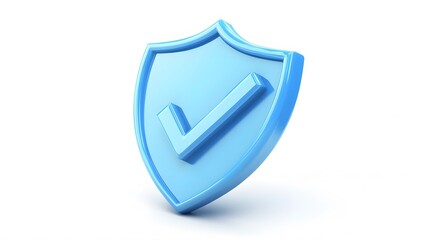 cartoon 3d Icon safety shield check mark perspective . Blue symbol security safety icon. Checkmark in minimalistic style. 3d vector illustration. white background