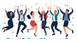 © imran - Happy office workers celebrating success, diverse team jumping with joy after work achievement, businesspeople celebrating together,  illustration -