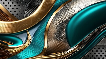 Wall Mural - Abstract pattern with gold and teal