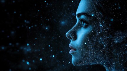 Aufkleber - Profile of a Woman with Blue Lines and Lights on her Face