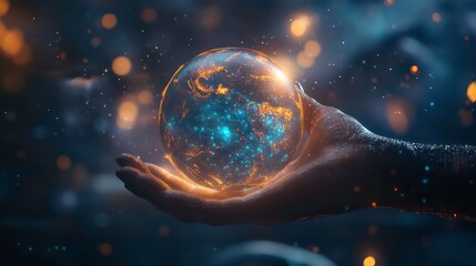 Aufkleber - A hand holding a glowing orb depicting the Earth.