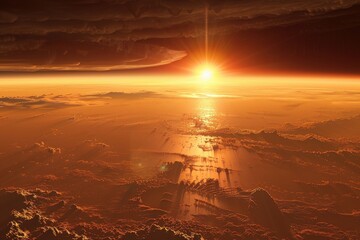 Aufkleber - Breathtaking sunset over rugged mountains showcasing a vibrant sky filled with clouds, casting golden light across the valley below during twilight hours