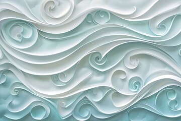 Fototapete - Layers of vibrant paper in various shades of blue and peach create a stunning abstract wave pattern, showcasing artful design and craftsmanship