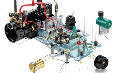 Poster - detailed view of a disassembled carburetor showcasing intricate components and mechanisms used in en