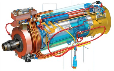 Poster - Detailed illustration of a modern fuel injector showcasing components for optimal fuel delivery in automotive engines