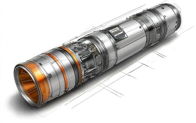 Poster - Detailed blueprint of a futuristic rocket engine design showcasing advanced engineering concepts and intricate component arrangement