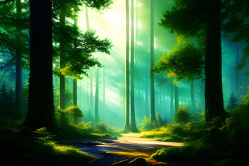 Green forest in the morning, Generated By Ai